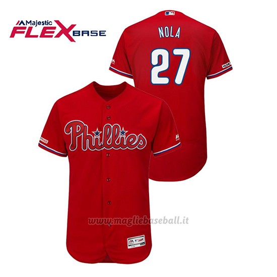 Maglia Baseball Uomo Philadelphia Phillies Aaron Nola 150th Aniversario Patch Flex Base Rosso